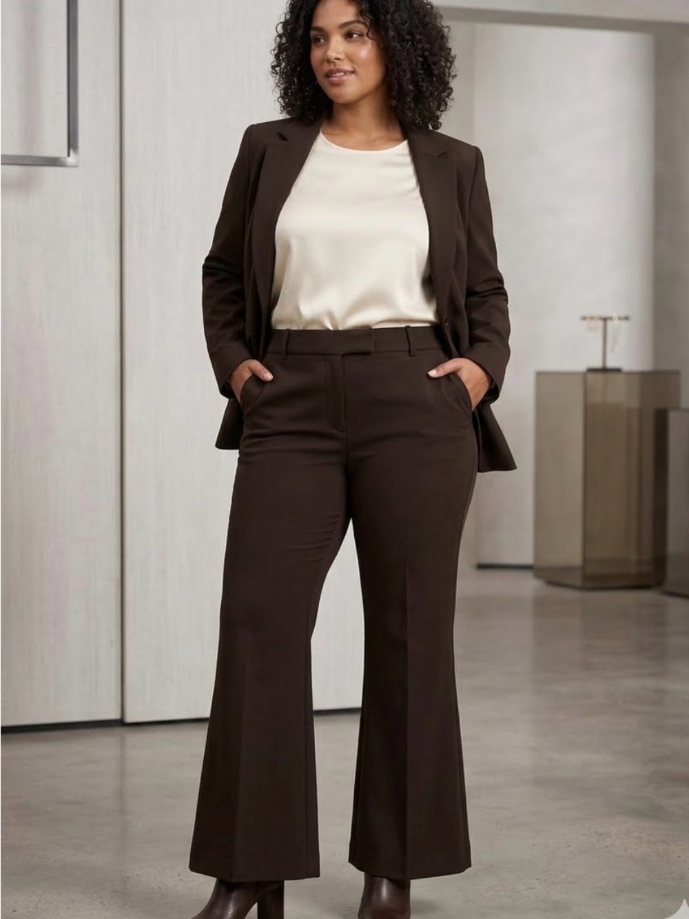 George Dark Brown Boot-Cut Dress Pants